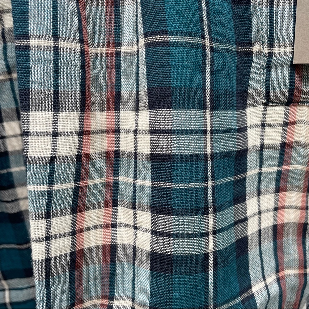 Garnet Hill - Plaid V-Neck Popover Womens Shirt- L - XL -100% Organic Cotton - Picture 10 of 12